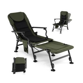 Silla de Pesca Plegable Oversized para Adultos Silla de Camping Todo Terreno con Reposapiés Desmontable Respaldo Alto Acolchado Verde