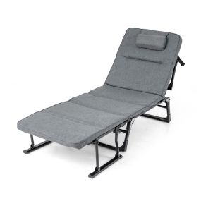 Sillón Cama Plegable 3 en 1 con Respaldo Ajustable en 6 Posiciones Almohada y Reposacabezas para Camping Interior y Exterior Gris