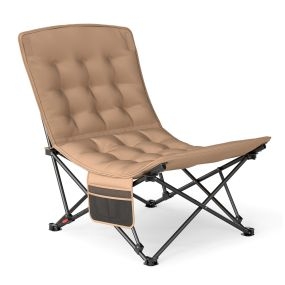 Silla de camping plegable para adultos con respaldo ajustable y asiento acolchado caqui