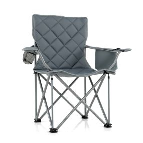 Silla de camping extragrande plegable de alta resistencia con portavasos gris