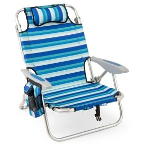 Silla de Playa Plegable con Respaldo Reclinable en 4 Posiciones Marco de Aluminio Ligero Bolsillos Laterales Toallero Verde
