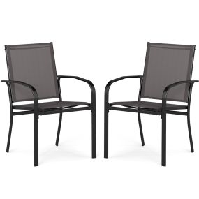 Juego de 2 Sillas de Exteriores Apilables con Resplado Alto Asiento Ancho Reposabrazos para Exterior 61 x 57,5 x 89 cm Gris