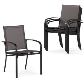 Juego de 4 Sillas de Exteriores Apilables con Resplado Alto Asiento Ancho Reposabrazos para Exterior 61 x 57,5 x 89 cm Gris