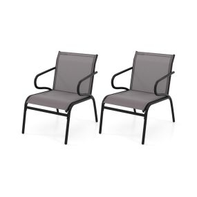 Conjunto de 2 Sillas para Exteriores Juego de Muebles de Jardín con Respaldo Alto y Reposabrazos Sillas Apilables con Tejido Transpirable Gris