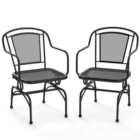 Juego de 2 Mecedoras para Patio Carga 150 kg Sillas con Respaldo y Asiento de Malla Metálica Reposabrazos Almohadillas Ajustables Negro