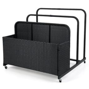 Organizador de almacenamiento para flotadores de piscina de mimbre para exterior con ruedas negro
