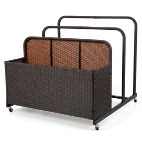 Organizador de almacenamiento para flotadores de piscina de mimbre para exterior con ruedas marrón