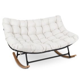 Silla mecedora doble de metal con cojín espumoso beige 150 x 110,5 x 81 cm carga 320 kg