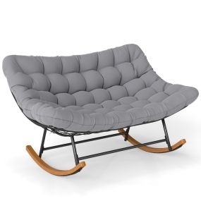 Silla mecedora para 2 personas de metal para exterior 320 kg con cojín grueso gris