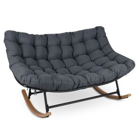 Silla mecedora doble de metal con cojín de espuma PP, carga 320 kg, gris oscuro, 150 x 110,5 x 81 cm
