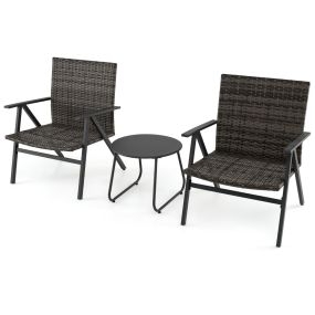 Set de Muebles de Exterior de 3 Piezas Mesa Redonda y 2 Sillones de Ratán con Pies Ajustables Asiento Ancho Respaldo Alto Gris Oscuro