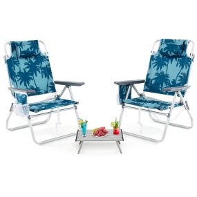 Juego de sillas plegables y mesa de playa de 5 posiciones con mesa lateral, aluminio, azul
