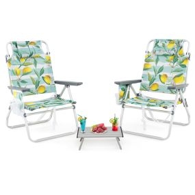 Juego de sillas plegables y mesa de playa de 5 posiciones con mesa lateral, aluminio, verde