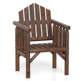 Sillón de Madera para Exteriores Silla de Comedor de Patio con Reposabrazos y Respaldo Alto Inclinado 66 cm x 62.5 cm x 98 cm Marrón