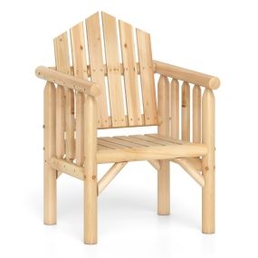 Sillón de Madera para Exteriores Silla de Comedor de Patio con Reposabrazos y Respaldo Alto Inclinado 66 cm x 62.5 cm x 98 cm Natural