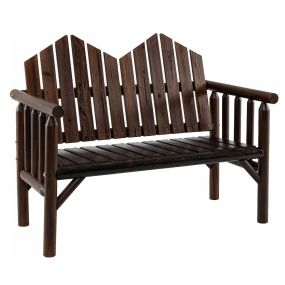 Banco de Patio para 2 Personas con Respaldo Inclinado Asiento Espacioso con Listones y Reposabrazos Capacidad de 300 KG Banco Marrón Oscuro