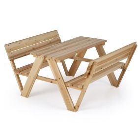 Mesa de Picnic para Niños Conjunto de Mesa y Silla de Actividades al Aire Libre con 2 Bancos Incorporados Mobiliario Infantil Natural