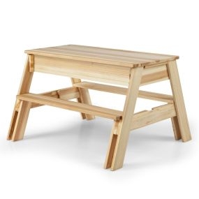 Mesa de Picnic para Niños Juego 4 en 1 con Mesa y Bancos de Madera con Tapa Extraíble y 2 Cajas de Almacenaje Mesita de Actividades Natural