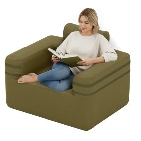 Sillón Inflable Portátil con Bomba de Aire Integrada 3 Boquillas Tela y Bolsillo de Almacenamiento para Camping Playa Picnic y Sala de Estar Ejército verde