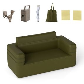 Sofá Inflable para Exterior 2 Plazas con Bomba de Aire Incorporada y Bolsa de Transporte Sillón Portátil Multifuncional para Camping Patio Trasero y Hogar Ejército verde