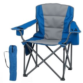 Silla Camping Plegable con Bolsillo Refrigerador con Cremallera y Portavasos Acolchada Bolsa Transporte para Picnic Pesca Azul