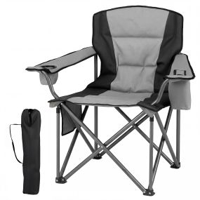 Silla Camping Plegable con Bolsillo Refrigerador con Cremallera y Portavasos Acolchada Bolsa Transporte para Picnic Pesca Gris