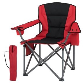 Silla Camping Plegable con Bolsillo Refrigerador con Cremallera y Portavasos Acolchada Bolsa Transporte para Picnic Pesca Rojo