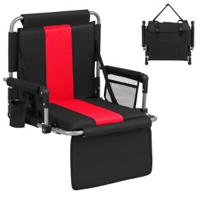 Asiento de Estadio Plegable con Respaldo y Reposabrazos Bolsa de Malla Lateral Portavasos para Eventos Deportivos Conciertos Rojo