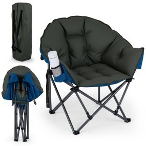 Silla Camping Plegable Gran Tamaño Acolchada Estructura Metálica Portavasos Bolsa Transporte para Playa Picnic Pesca Carga 227kg Verde