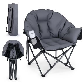 Silla Camping Plegable Gran Tamaño Acolchada Estructura Metálica Portavasos Bolsa Transporte para Playa Picnic Pesca Carga 227kg Gris