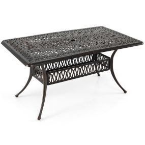 Mesa de Centro Exterior de Aluminio Fundido con Agujero para Sombrilla 5cm Almohadillas Ajustables Rectangular Vintage 151x91x73cm