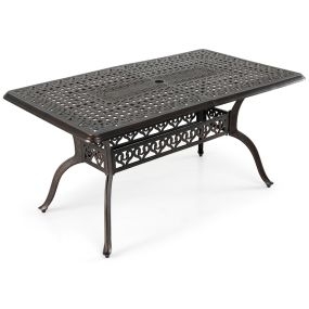 Mesa Auxiliar Exterior de Aluminio Fundido con Agujero para Sombrilla 5cm Patrón Exquisito Rectangular Vintage 150x90x73cm