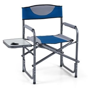 Silla de Director Plegable con Mesa Portavasos Reposabrazos Espuma Respaldo Asiento Acolchados para Picnic Pesca Azul