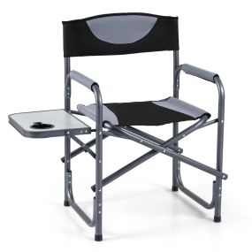 Silla de Director Plegable con Mesa Portavasos Reposabrazos Espuma Respaldo Asiento Acolchados para Picnic Pesca Negro