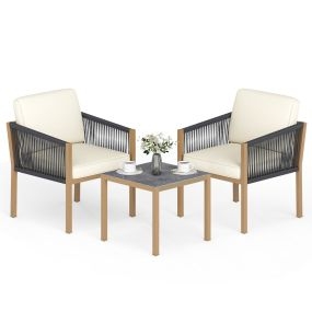 Conjunto de Muebles de Patio de 3 Piezas de Cuerda Tejida con Cojines para Terraza Jardín o Balcón