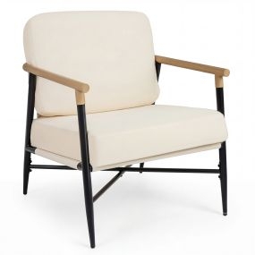 Sillón Moderno de Salón Sillón de Acento con Cojines Desmontables con Cremallera Estructura de Metal y Patas Ajustables Cómodo Beige