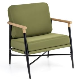 Sillón Moderno de Salón Sillón de Acento con Cojines Desmontables con Cremallera Estructura de Metal y Patas Ajustables Cómodo Verde