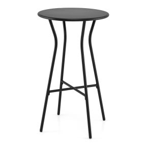 Mesa de bar alta redonda con reposapiés en X de metal para interior y exterior 55,5x55,5x93 cm negro