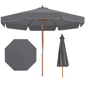 Sombrilla de patio 300 cm con botón de inclinación mango de madera techo ventilado 8 varillas gris