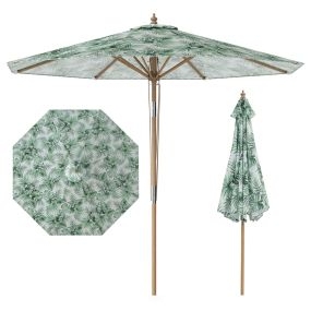 Sombrilla de jardín 270 cm inclinable con poste de madera haya, 8 varillas, techo ventilado, verde