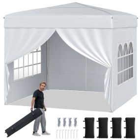 Carpa plegable emergente 290 x 290 cm con 4 paredes laterales desmontables altura ajustable blanco
