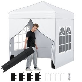 Carpa Plegable Emergente 194 x 194 cm Cenador de Jardín con 4 Paredes Laterales 3 Alturas Ajustables 4 Aacos de Arena 8 Estacas Blanco