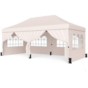 Carpa plegable 3x6 m con 4 paredes desmontables, altura ajustable, impermeable, beige, con bolsa con ruedas
