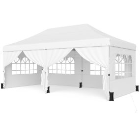 Carpa plegable 3x6 m con 4 paredes desmontables, altura ajustable, blanca, impermeable, con bolsa con ruedas