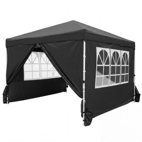 Carpa Plegable 3x3m Cenador con 4 Paredes Desmontables 3 Alturas Ajustables Botón Central Marco Acero Carbono Pop-up para Exterior Negro