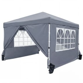 Carpa Plegable 3x3m Cenador con 4 Paredes Desmontables 3 Alturas Ajustables Botón Central Marco Acero Carbono Pop-up para Exterior Gris