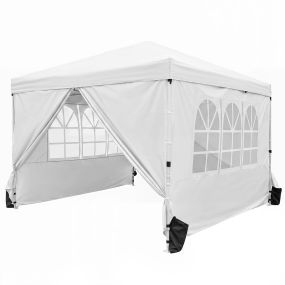 Carpa Plegable 3x3m Cenador con 4 Paredes Desmontables 3 Alturas Ajustables Botón Central Marco Acero Carbono Pop-up para Exterior Blanco