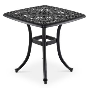 Mesa Auxiliar Exterior Aluminio Fundido Todo Clima con Orificio Sombrilla Mesita Café Cuadrada Antióxido Jardín Porche Balcón Negro