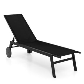 Tumbona de Exterior con Respaldo Ajustable en 6 Posiciones Silla Reclinable para Piscina Terraza y Jardín Negro