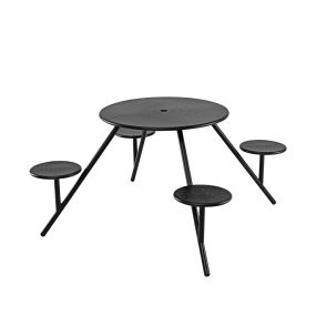 Juego de Mesa de Picnic Redonda para 4 Personas Metal Resistente a la Intemperie con Orificio para Sombrilla Gran Carga 168 x 73 cm Negro